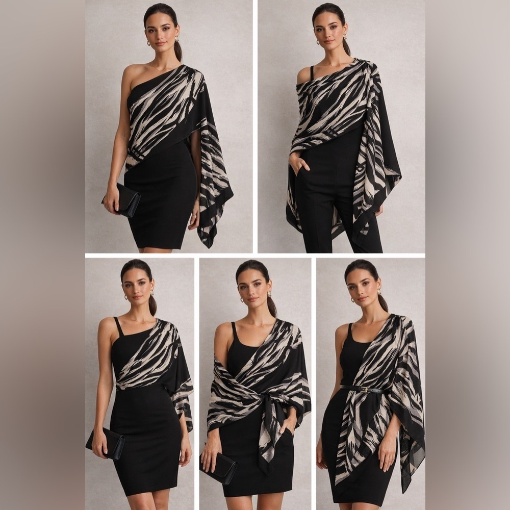 Statement Shoulder Wrap / Shawl – Black & White Abstract Print